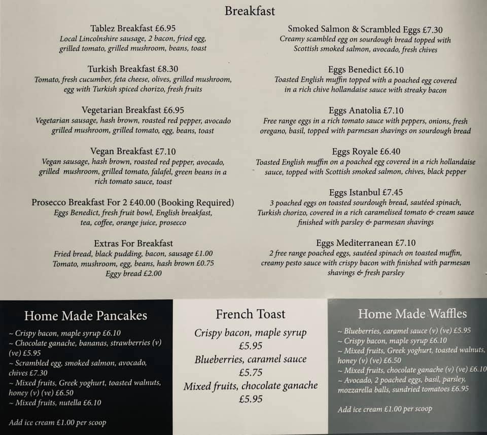 Menu at Tablez Cafe Bistro, Sleaford