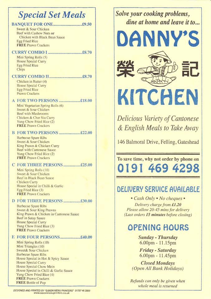 Menu at Danny's Kitchen fast food, Gateshead