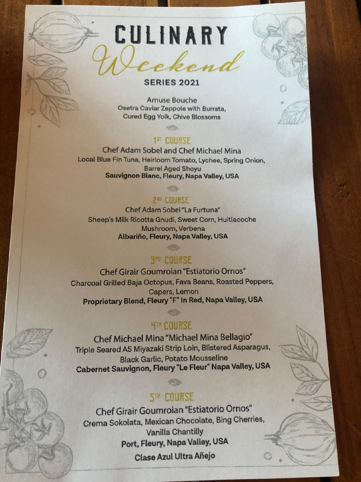 Menu at Don Manuel's restaurant, Cabo San Lucas