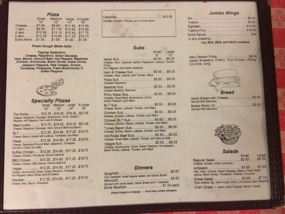 Carta de pizzería Nana & Pap's Pizza & Ice Cream, Commercial Point