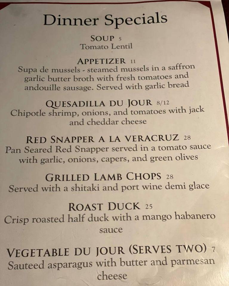 Menu at Hoffman House restaurant, Kingston
