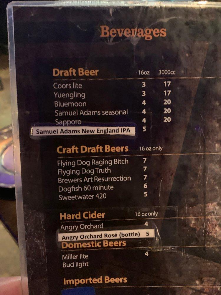 Menu at Iron Age Baltimore restaurant, Catonsville