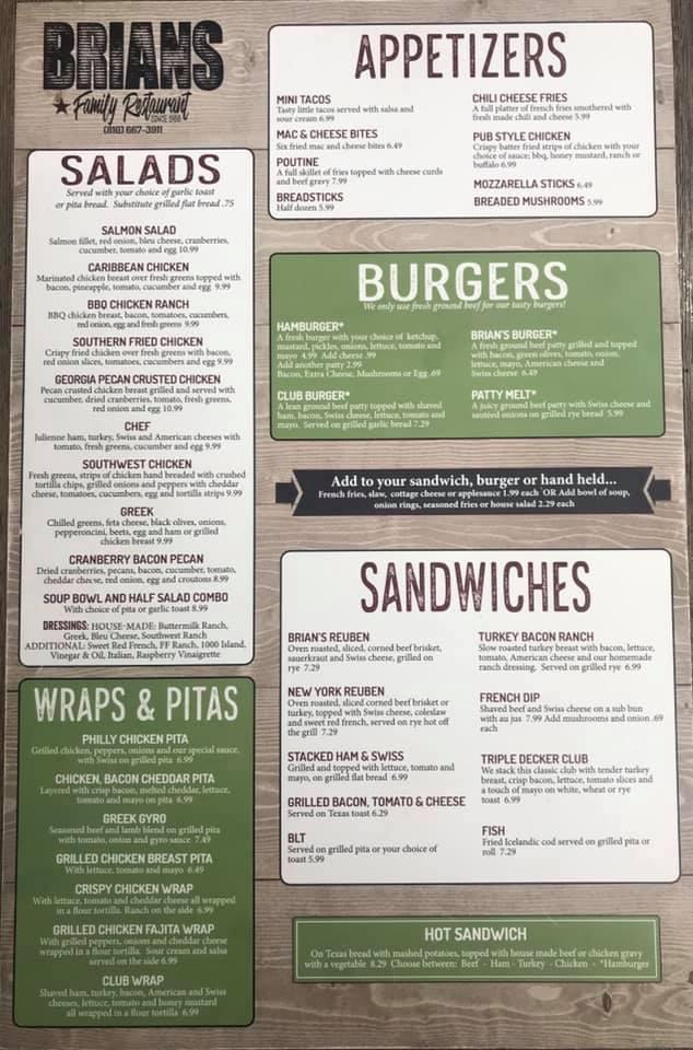 Menu at Brian's Family Restaurant, Lapeer