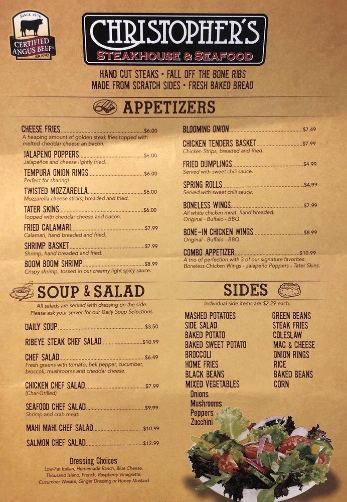Menu at Christopher's Steakhouse and Seafood, Leland