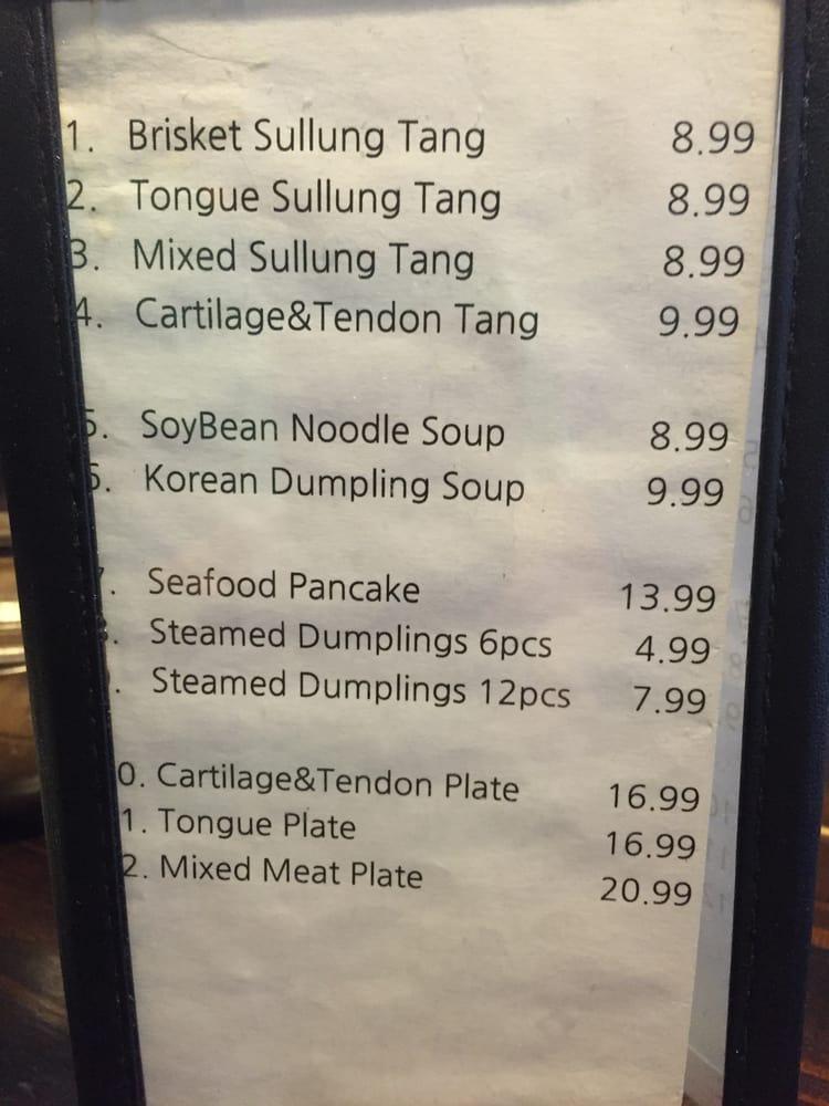 Menu at Traditional Korean Beef Soup restaurant, Federal Way