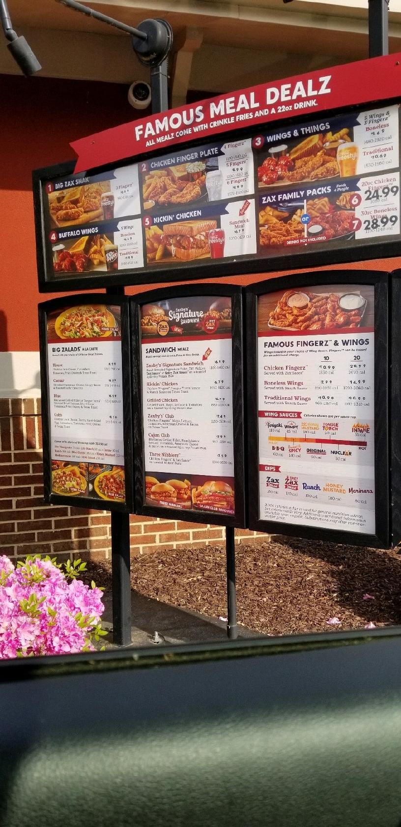 Menu at Zaxby's Chicken Fingers & Buffalo Wings fast food, Lake Wylie