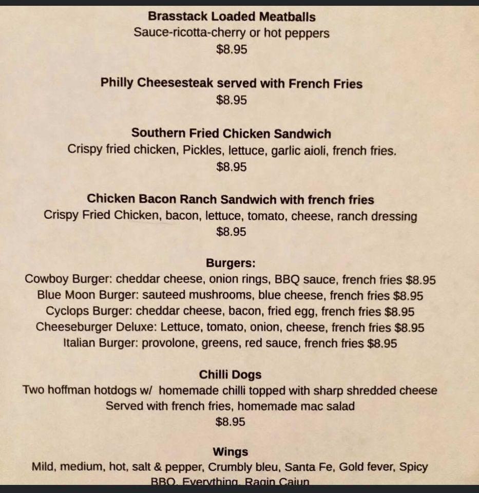 Menu at The Brass Tack restaurant, Frankfort