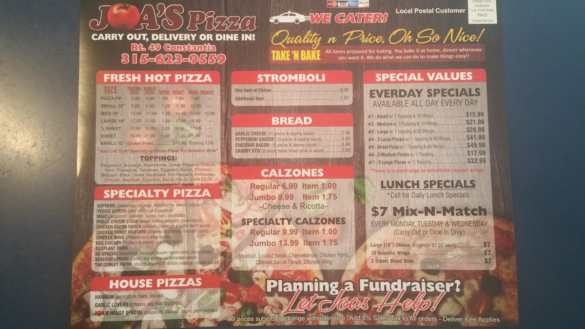 Menu at Joa's Pizza pizzeria, Constantia