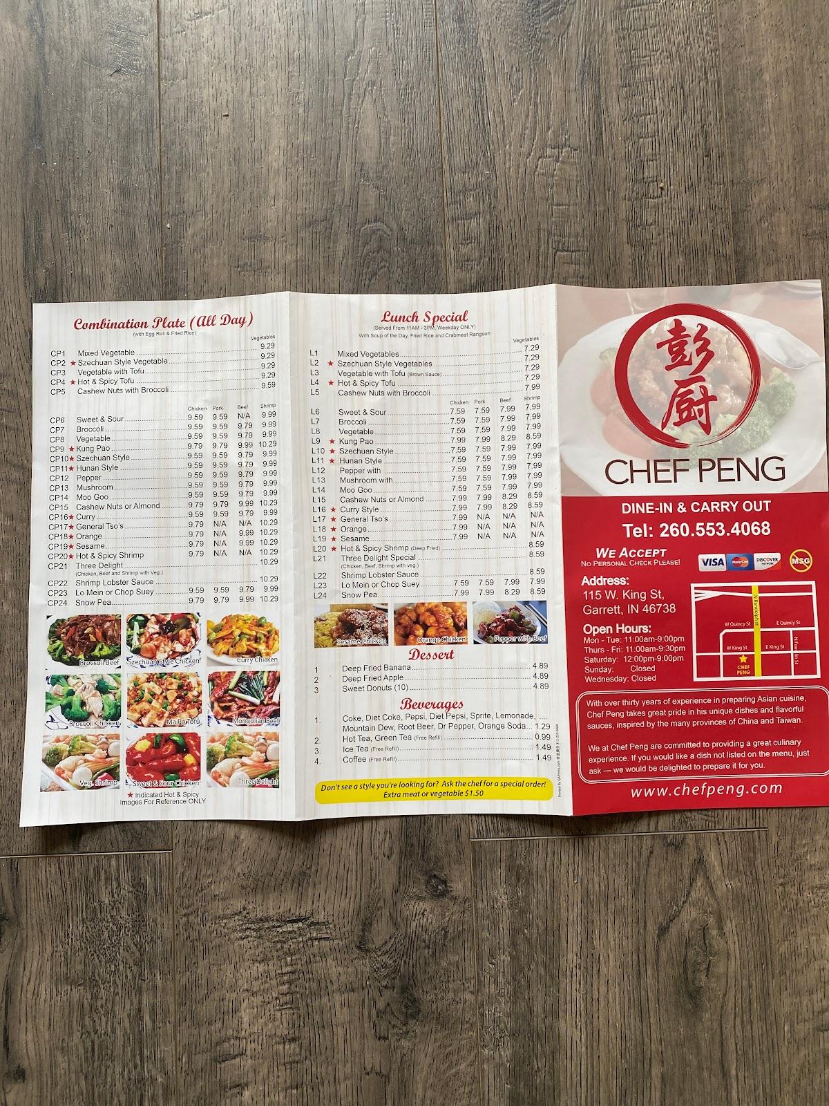 Menu at Chef Peng Chinese Restaurant, Garrett