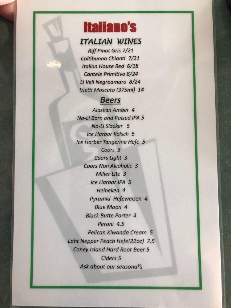 Menu at Italiano's Serious Pies & Pasta Restaurant, West Richland