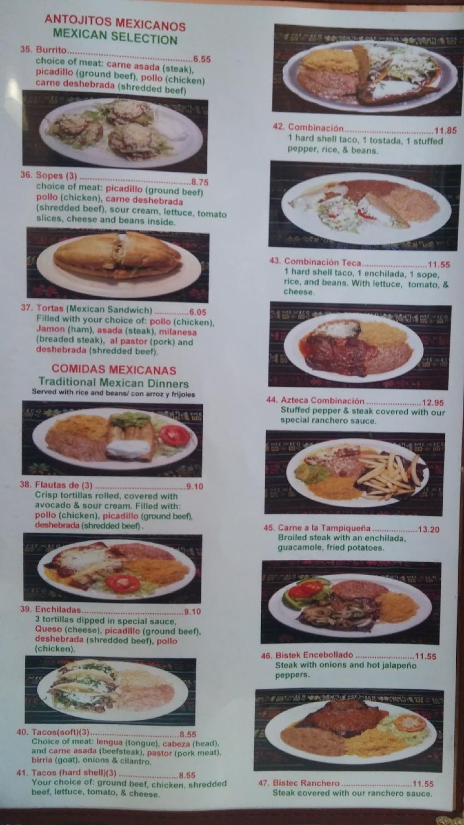 Menu at Tecalitlan Restaurant, Aurora