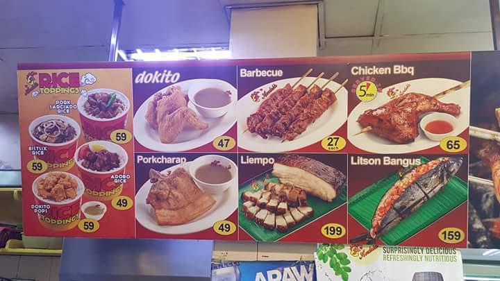 Menu at Andok's restaurant, Kabankalan