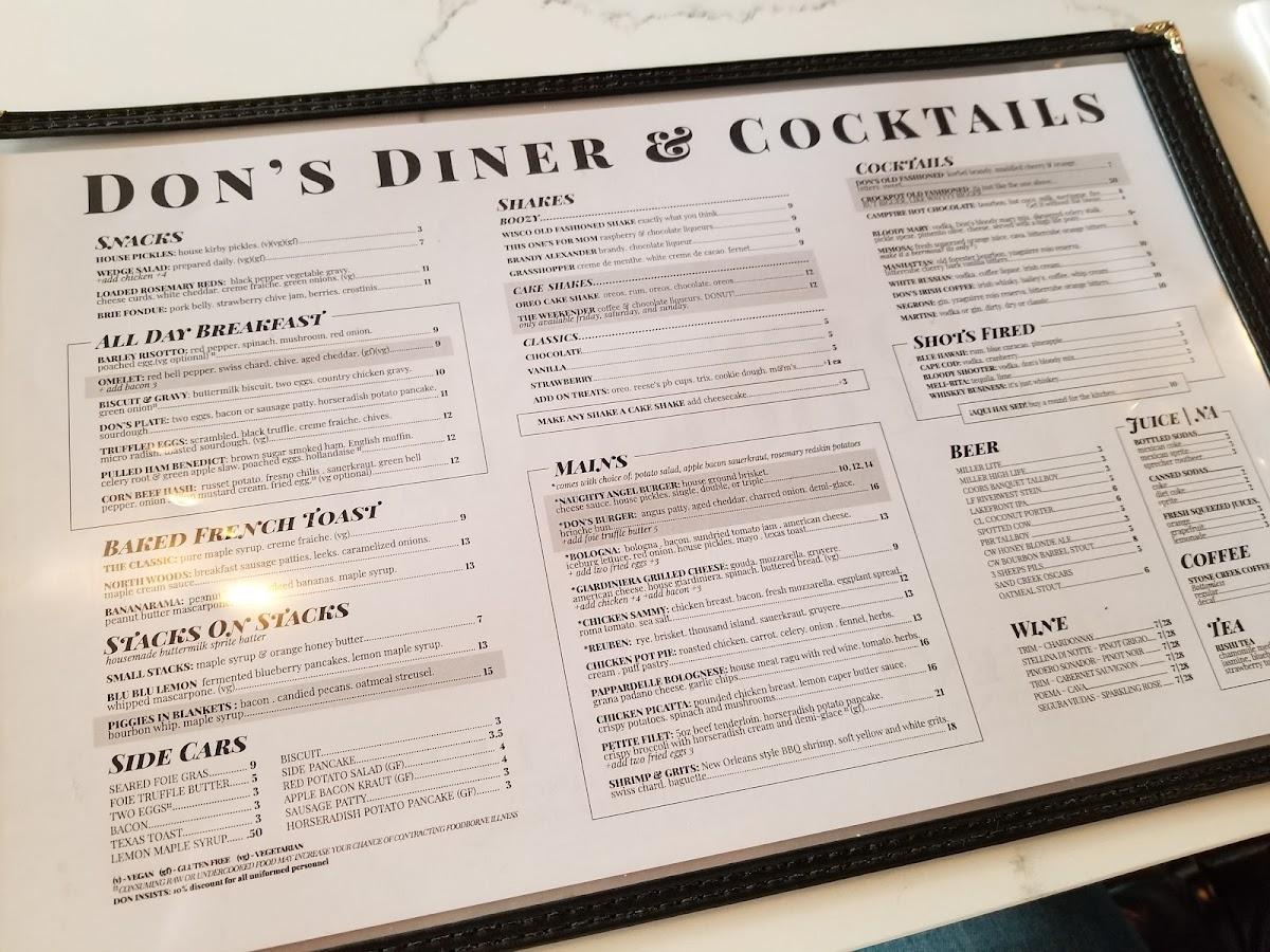 Menu at Don's TV & Repair Speakeasy restaurant, Milwaukee