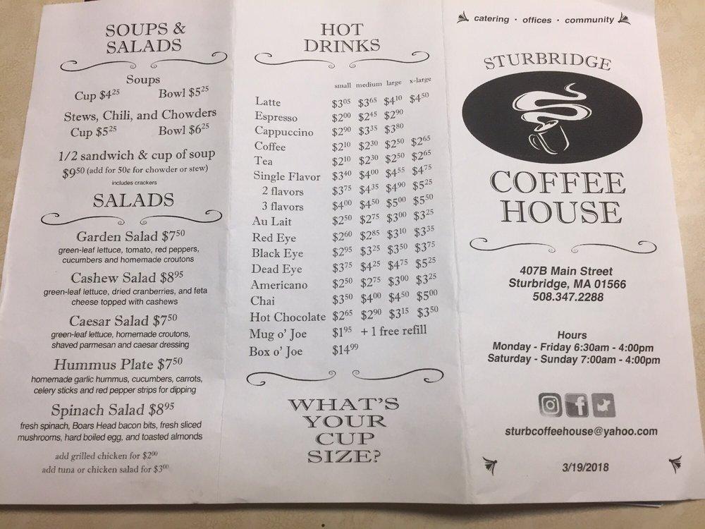 Menu at Sturbridge Coffee House, Sturbridge