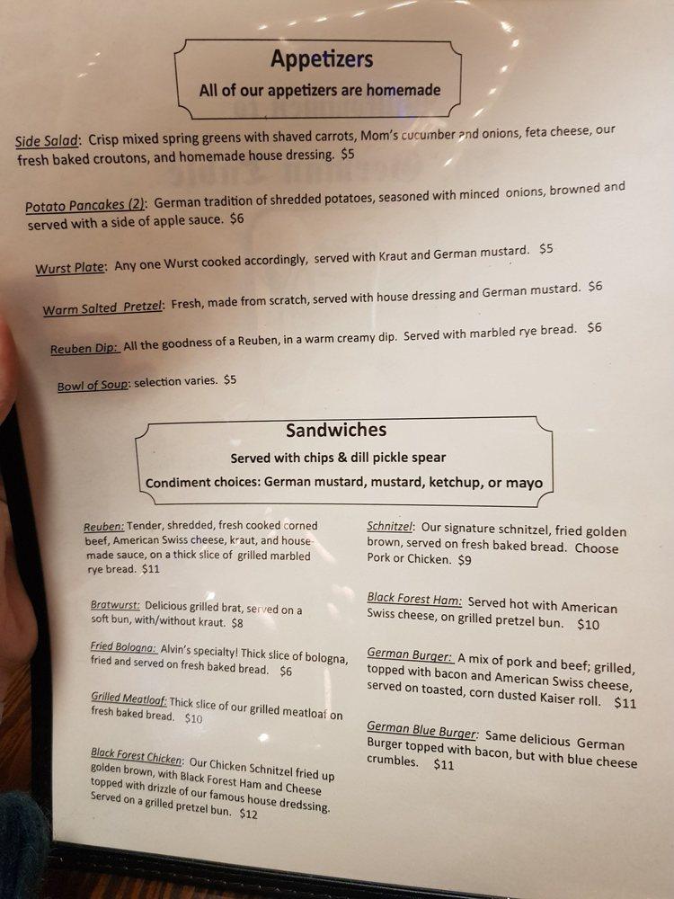 Menu at The German Table restaurant, Cole Camp