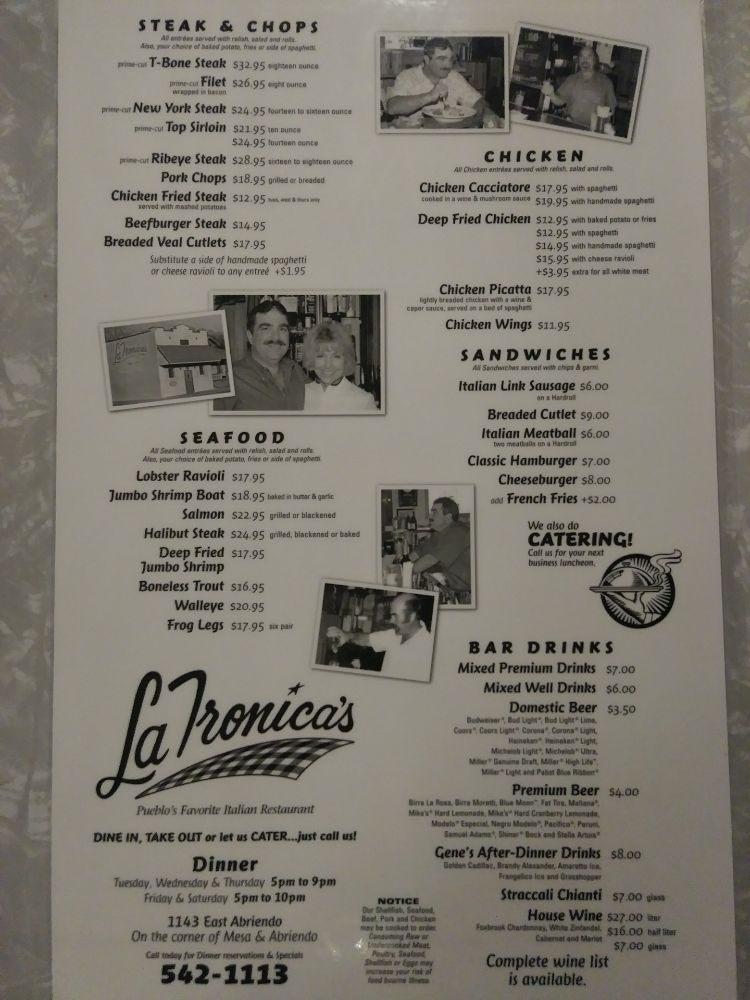 Menu At La Tronica s Pub Bar Pueblo