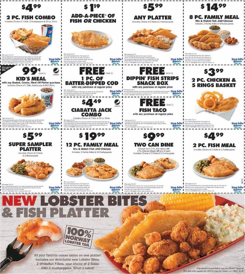 Menu at Long John Silver's fast food, Peoria, Knoxville Ave