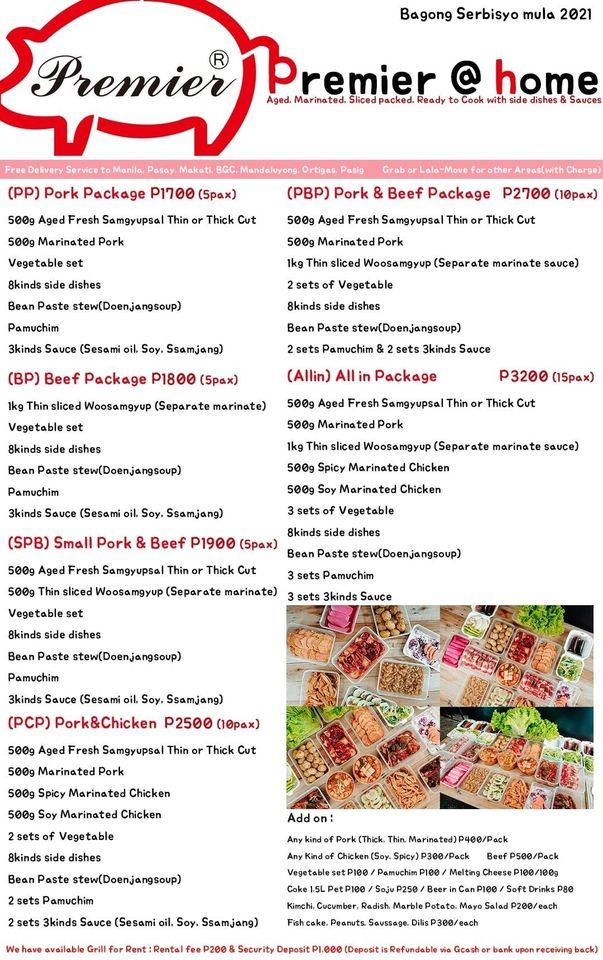 Menu at Premier The Samgyupsal restaurant, Manila, PH Metro Manila