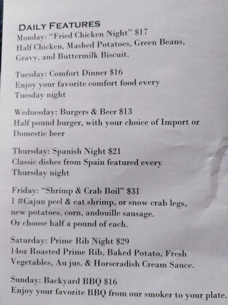 Menu at The Trophy Room at Old Kinderhook pub & bar, Camdenton