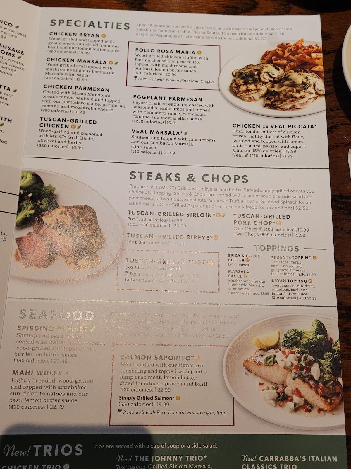 Menu At Carrabbas Italian Grill Restaurant Port St Lucie Sw