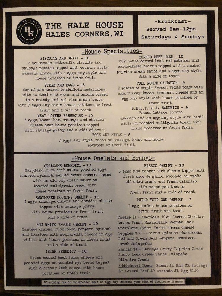 Menu at The Hale House pub & bar, Hales Corners