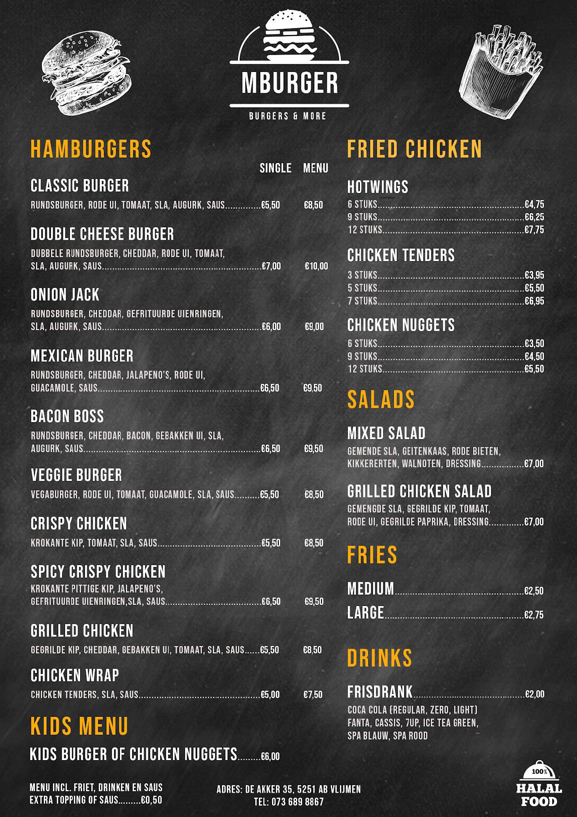 Menu at MBurger, Vlijmen