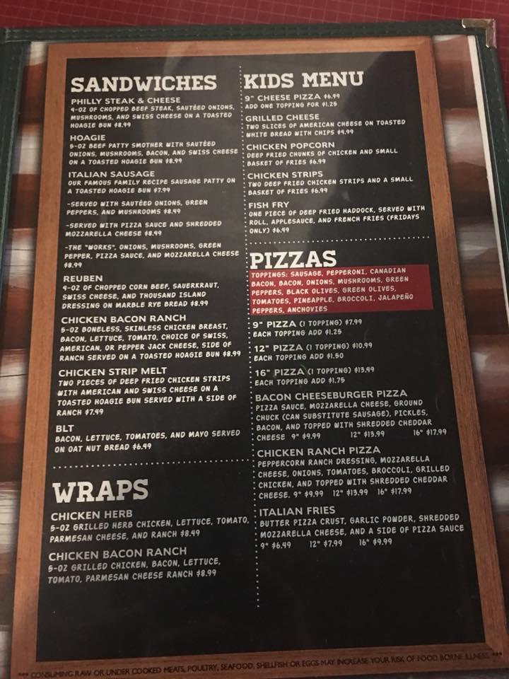 Menu at Rigoni's Inn pizzeria, Ironwood