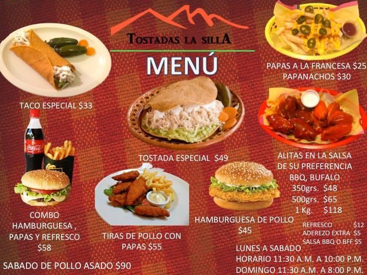 Menu at Tostada La Silla restaurant, Ramos Arizpe