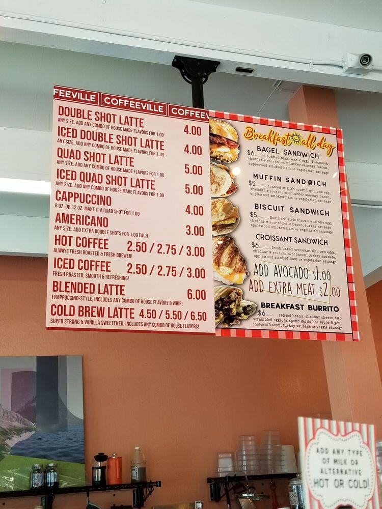 Menu at Coffeeville cafe, Watsonville