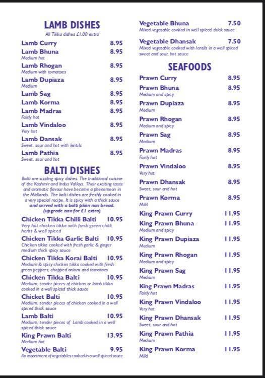 Menu at Taste Of Raj restaurant, Harleston