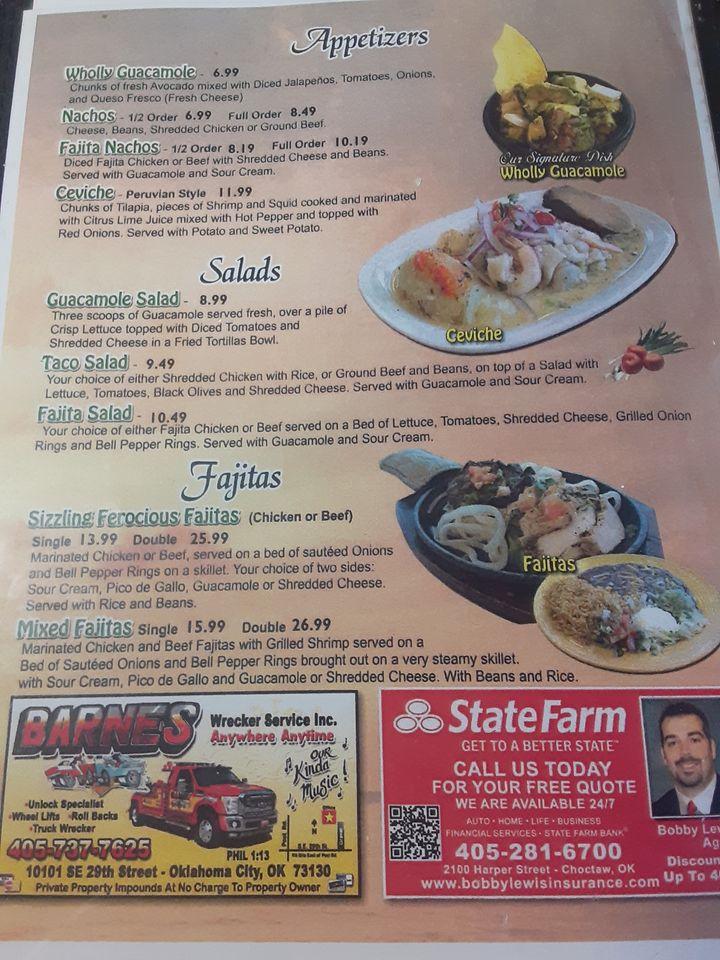 Menu at Wholly Guacamole Kitchen restaurant, Midwest City