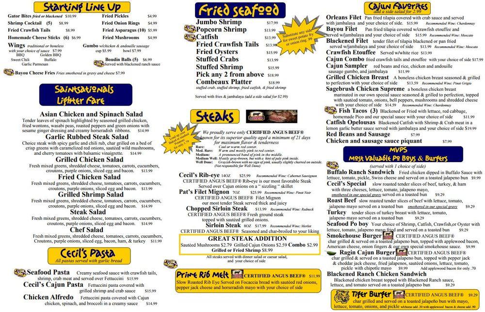 Menu at Cecil's Cajun Kitchen restaurant, DeRidder