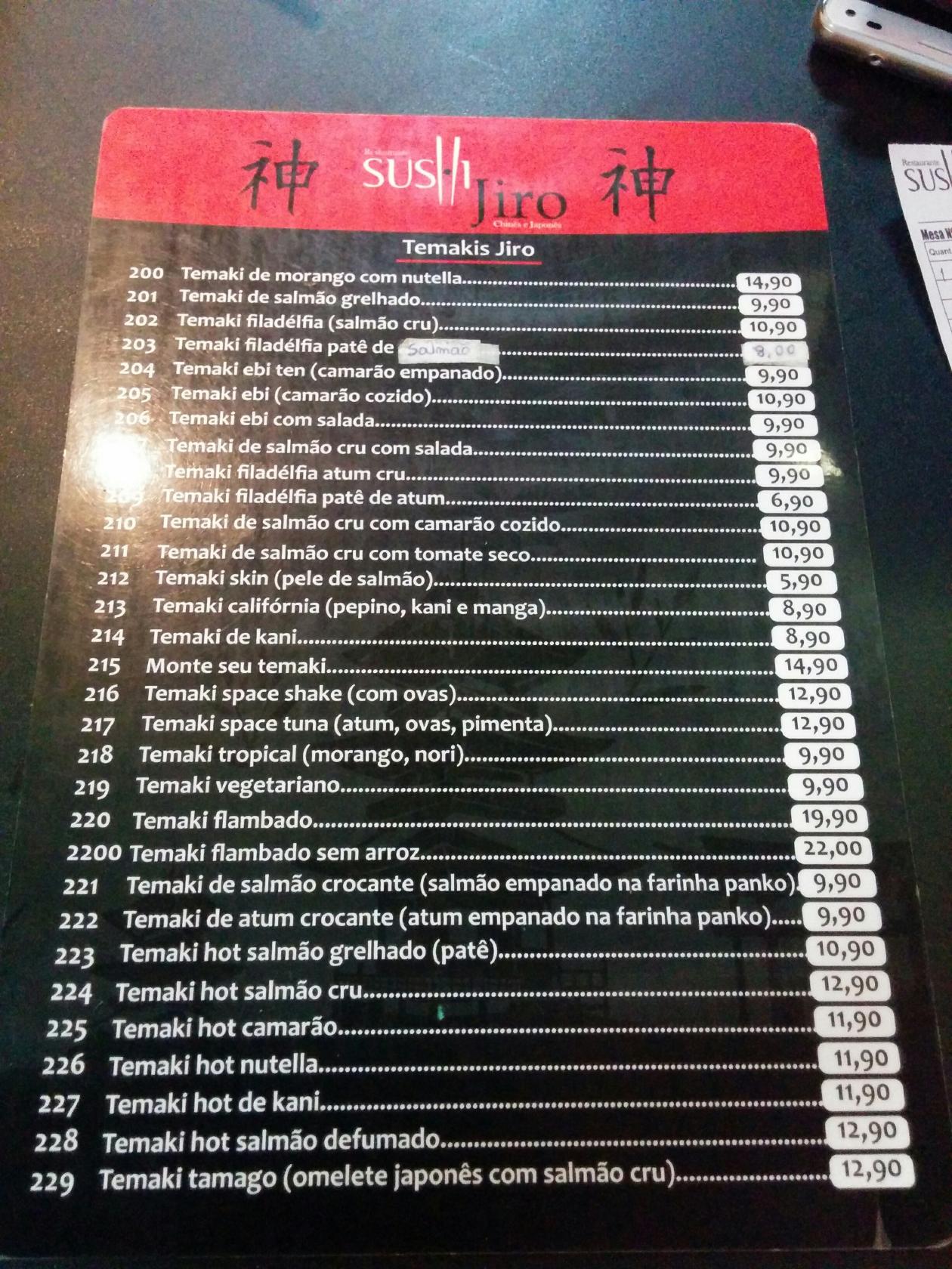 Menu em Sushi Jiro restaurante, João Pessoa