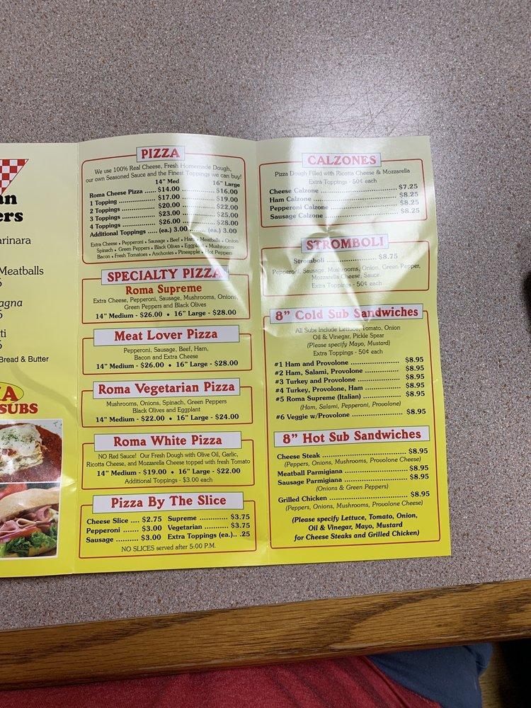 Menu at Roma Pizza & Subs pizzeria, Atlantic Beach