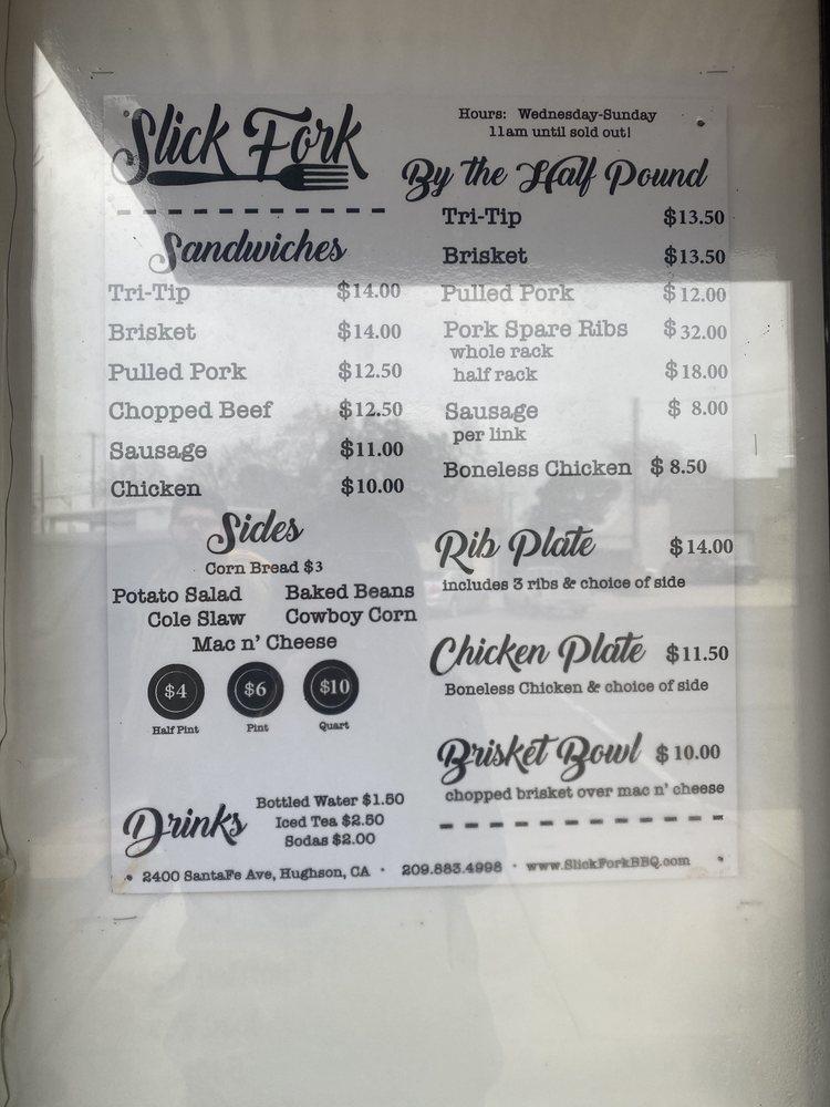 Menu at SLICK FORK BBQ, Hughson