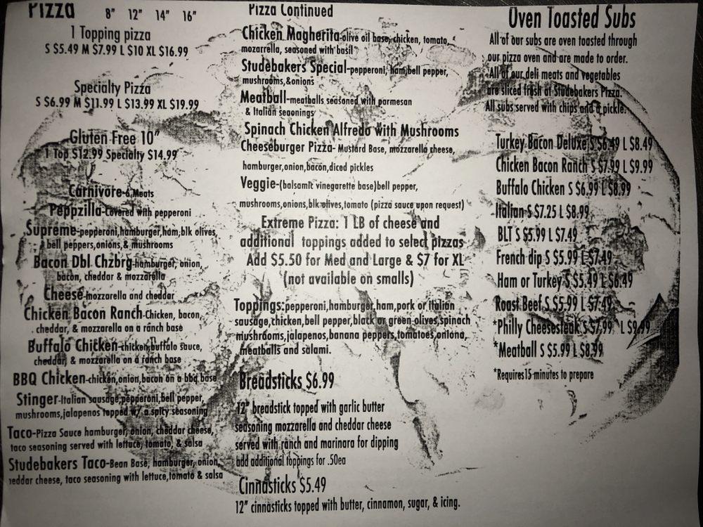 Menu at Studebakers Pizza pizzeria, Gatesville