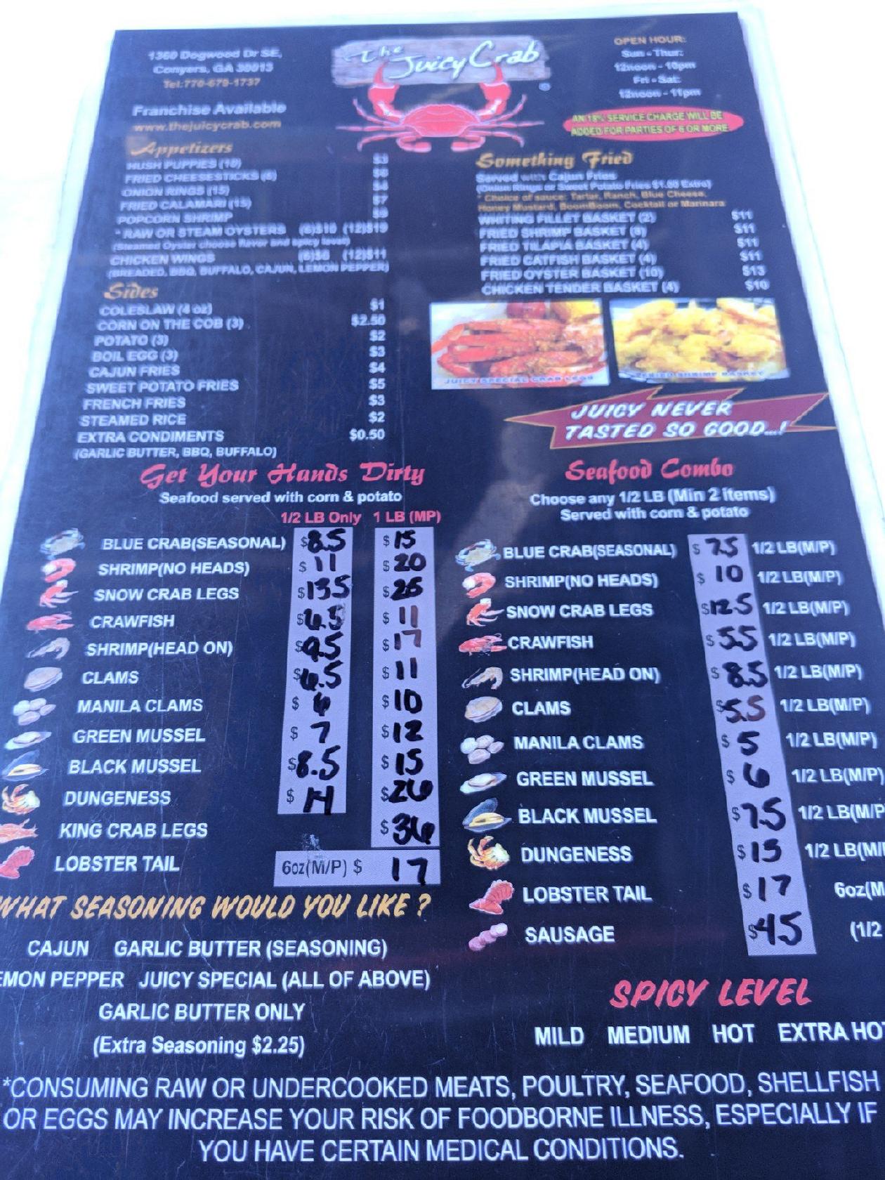 Menu at The Juicy Crab desserts, Conyers
