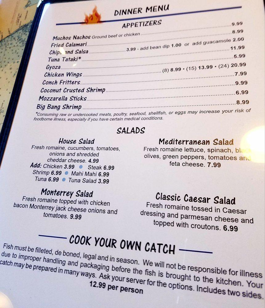 Menu at Alfredo's Cookhouse restaurant, Key Largo