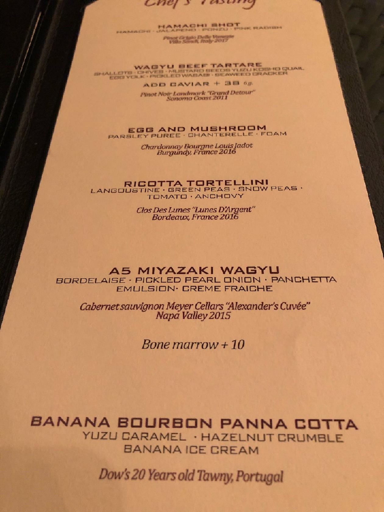 Menu at Alexander's Steakhouse, Pasadena