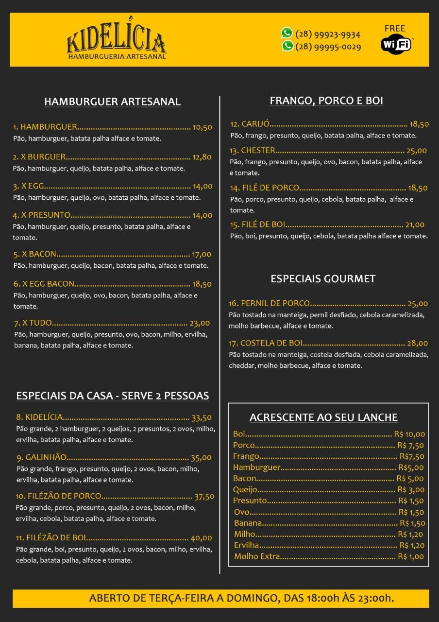 Kidelicia Lanches cardápio