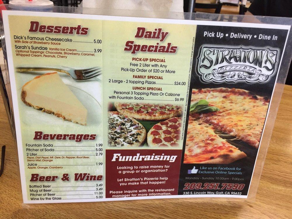 Menu at Stratton's Pizzeria, Galt