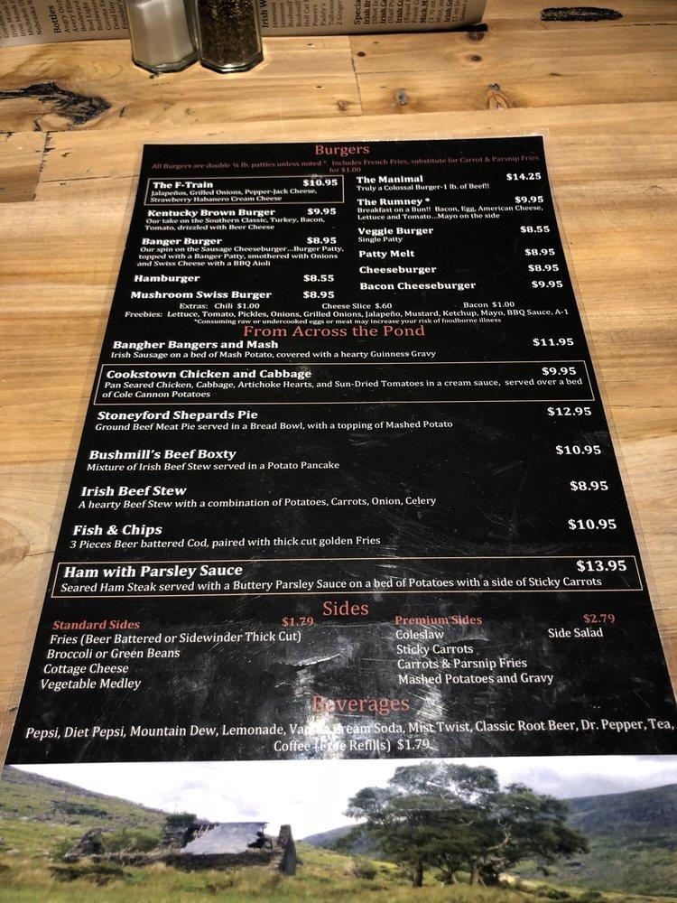 Menu at J Farley's pub & bar, Claremore