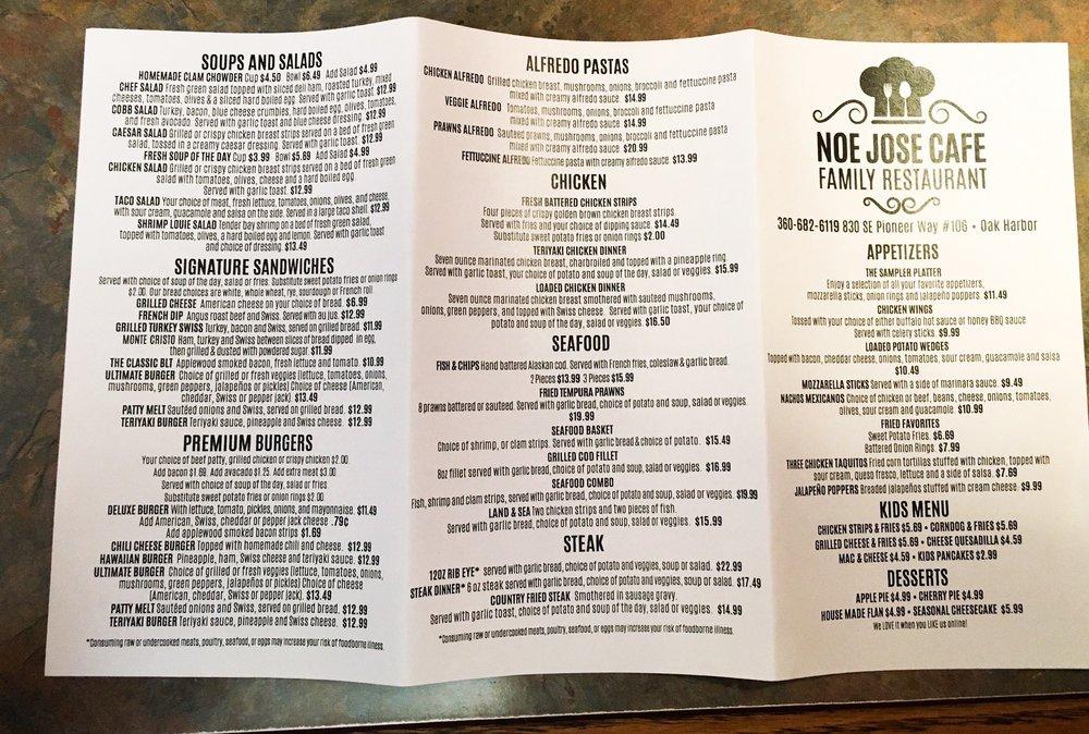 Menu at Noe Jose Cafe Family Restaurant, Oak Harbor