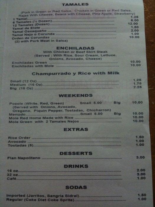 Menu at Tamales Lo Mejor De Guerrero restaurant, Chicago
