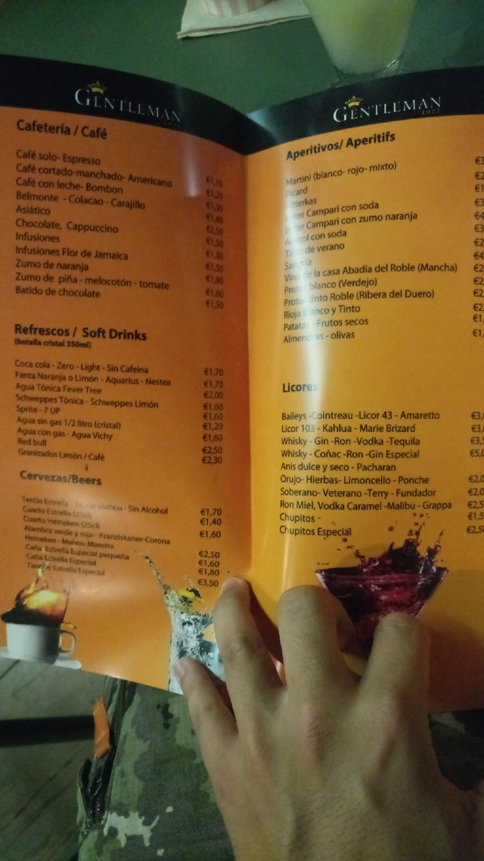 Menu at gentleman cafe aguilas, Águilas