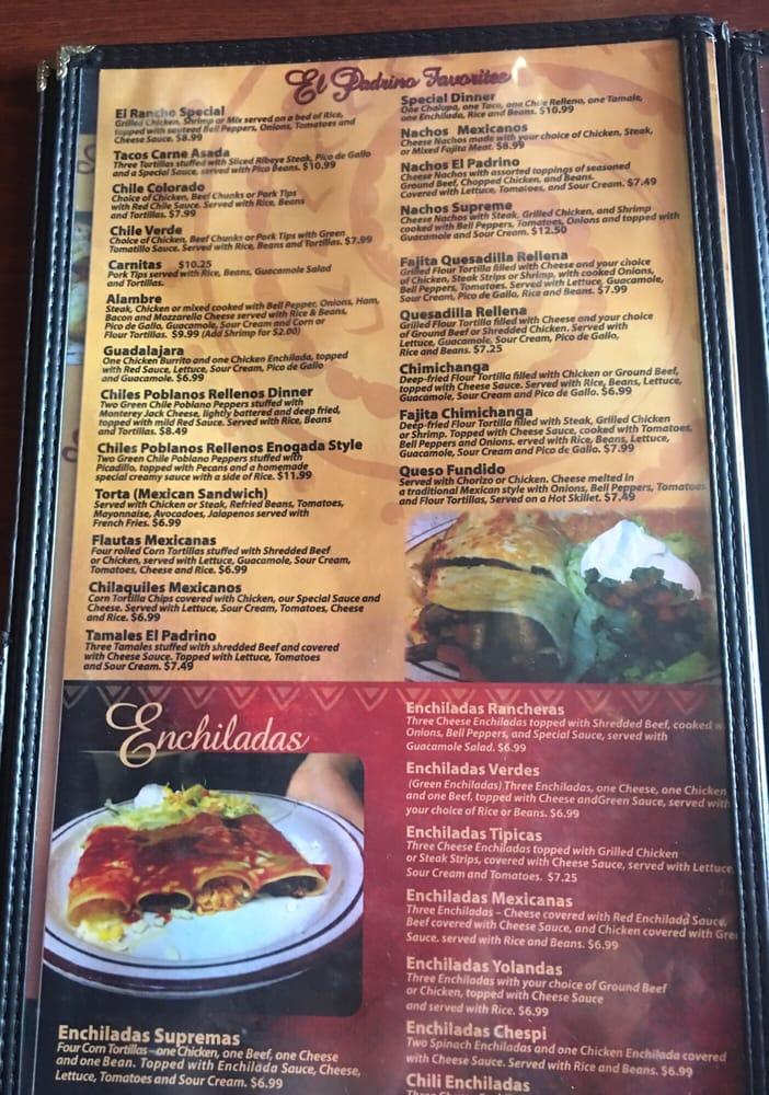 Menu at El Padrino JP Hot Springs Village restaurant, Hot Springs Village