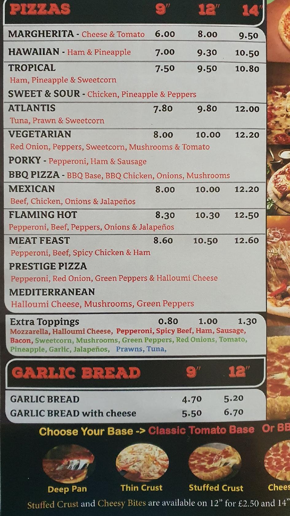 Menu at Flames restaurant, Camelford