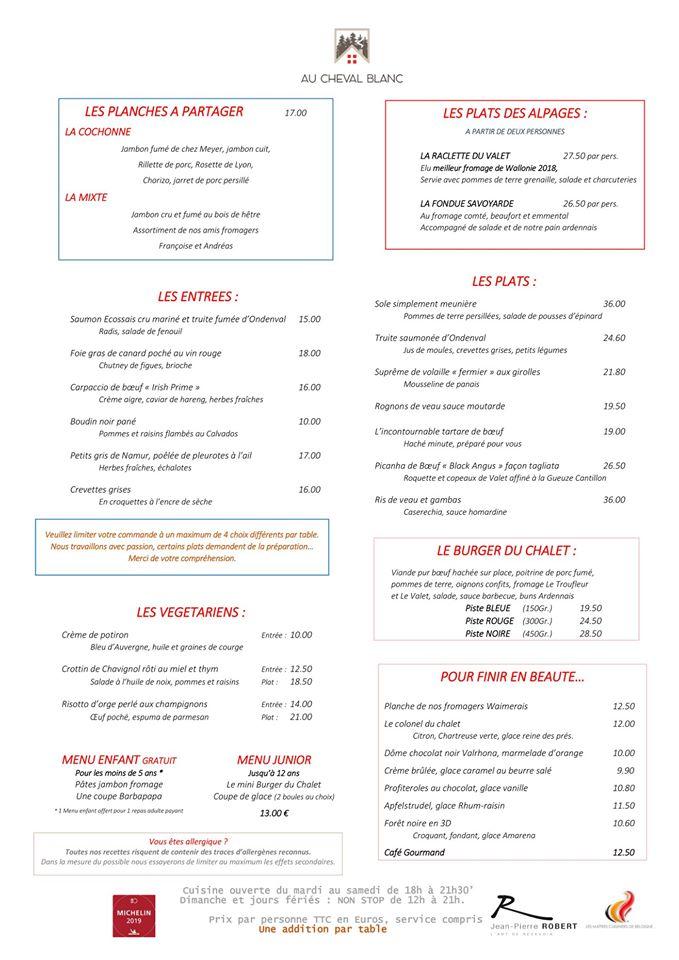 Menu at Au Cheval Blanc - Restaurant & Appart-hôtel 3 étoiles, Waimes