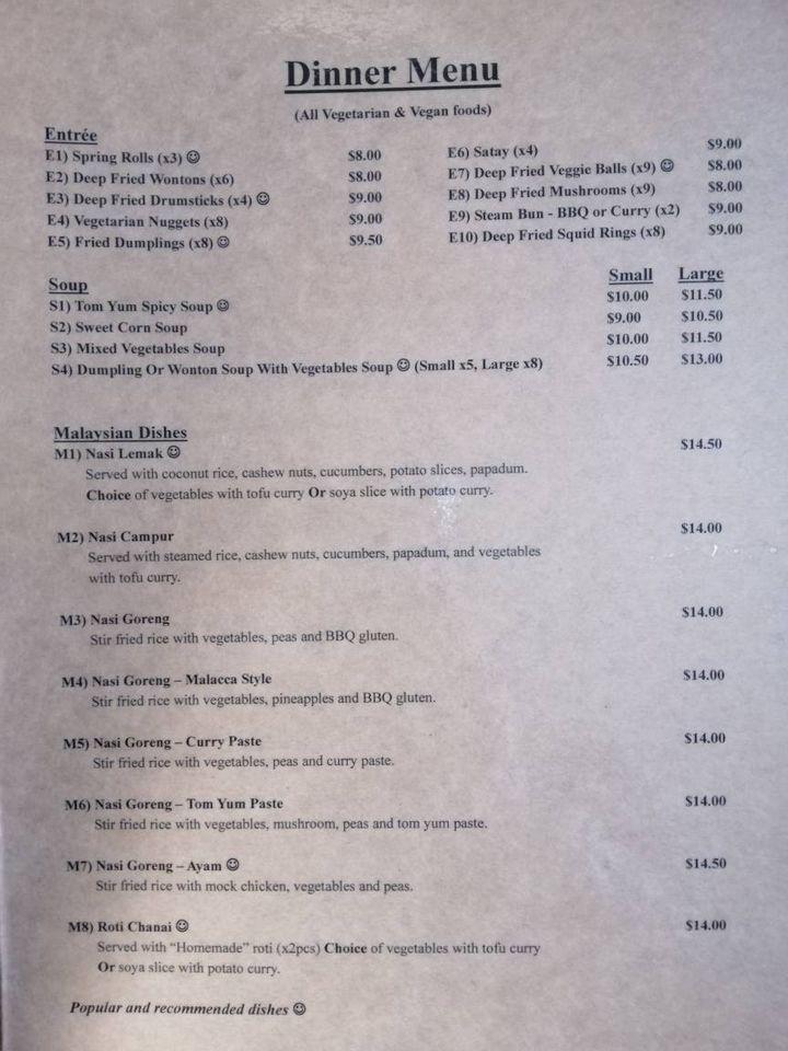 Menu at Aunty Mena's Vegetarian Restaurant & Cafe, Wellington