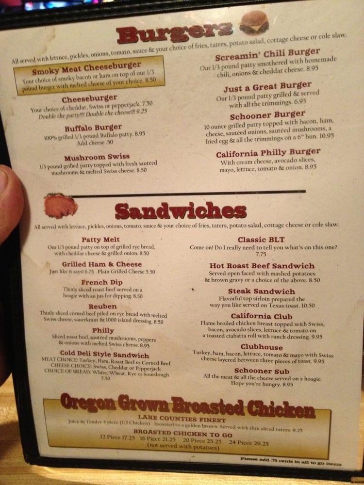 Menu at Prairie Schooner pub & bar, Eugene